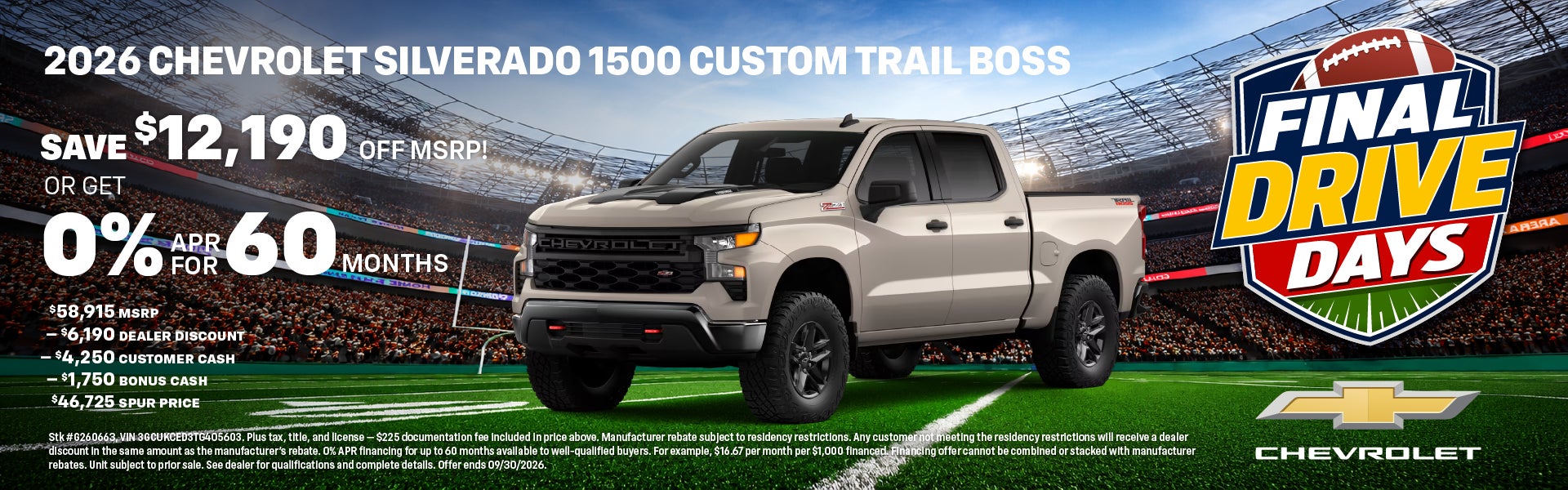 2026 Silverado 1500 Custom Trail Boss Final Drive Days Offer